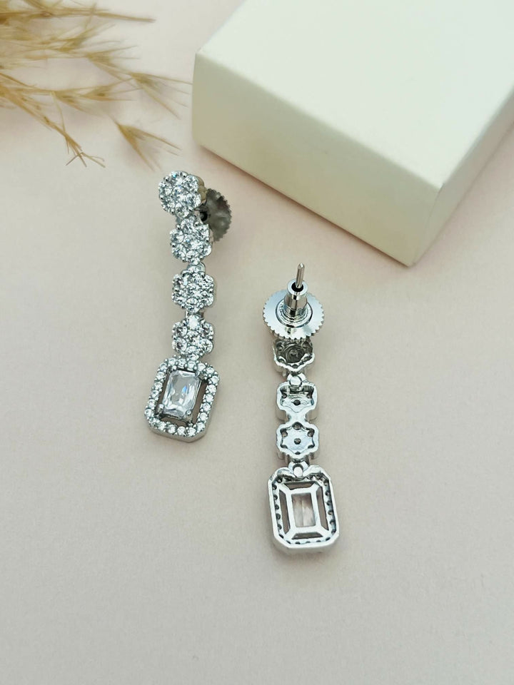 Silver Plated American Diamond Double Layer Necklace | SHOBITAM