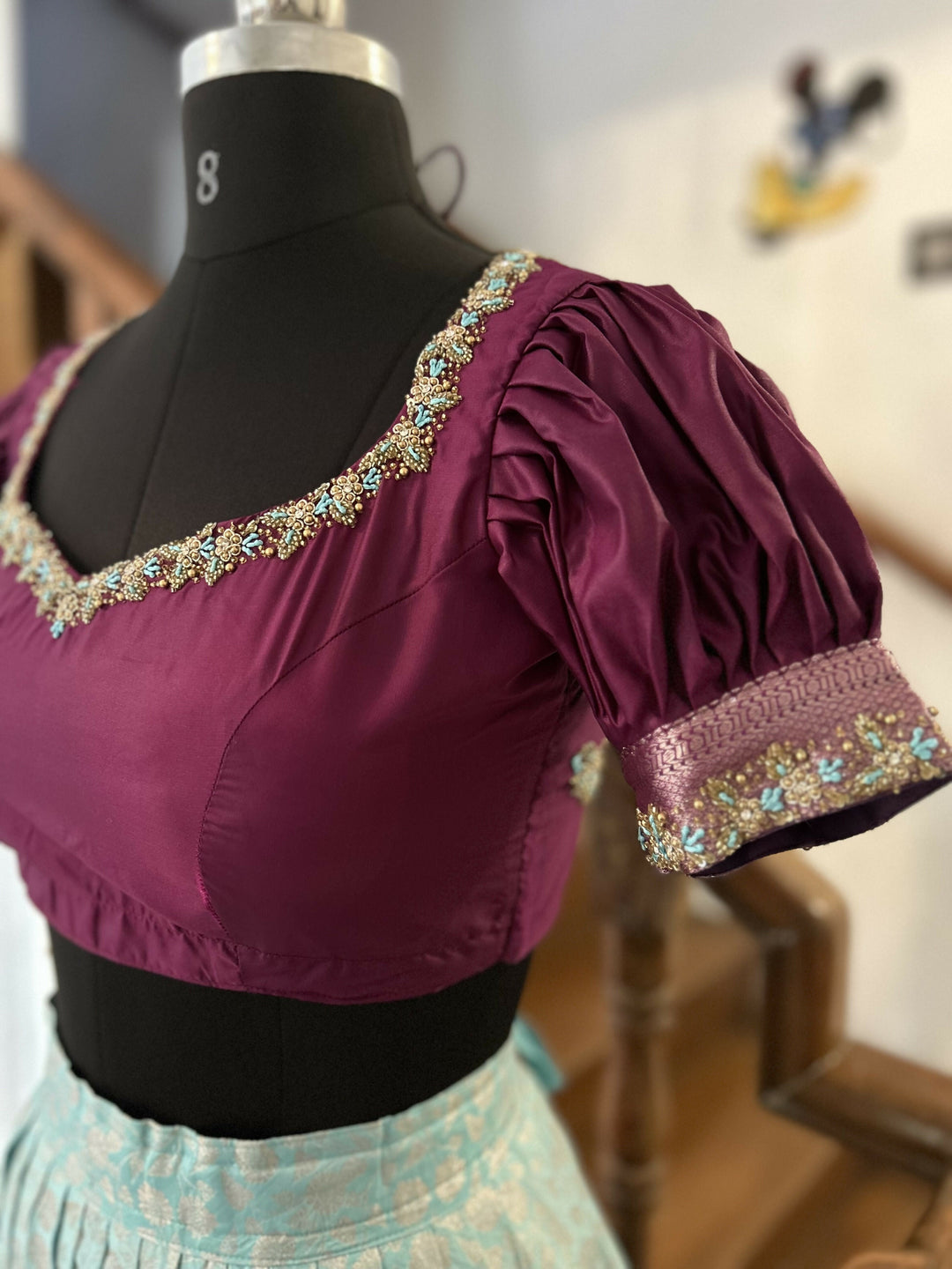 Aqua blue Semi Kanchi Lehenga Set