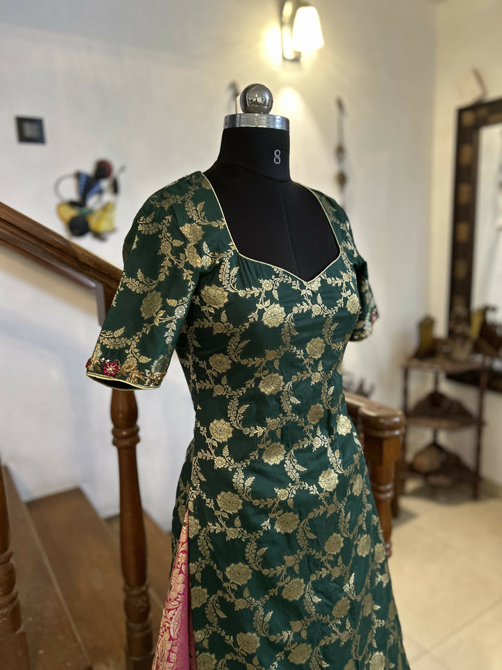 Yuvathi Banarasi Silk Kurta with hand Embroidery | SHOBITAM