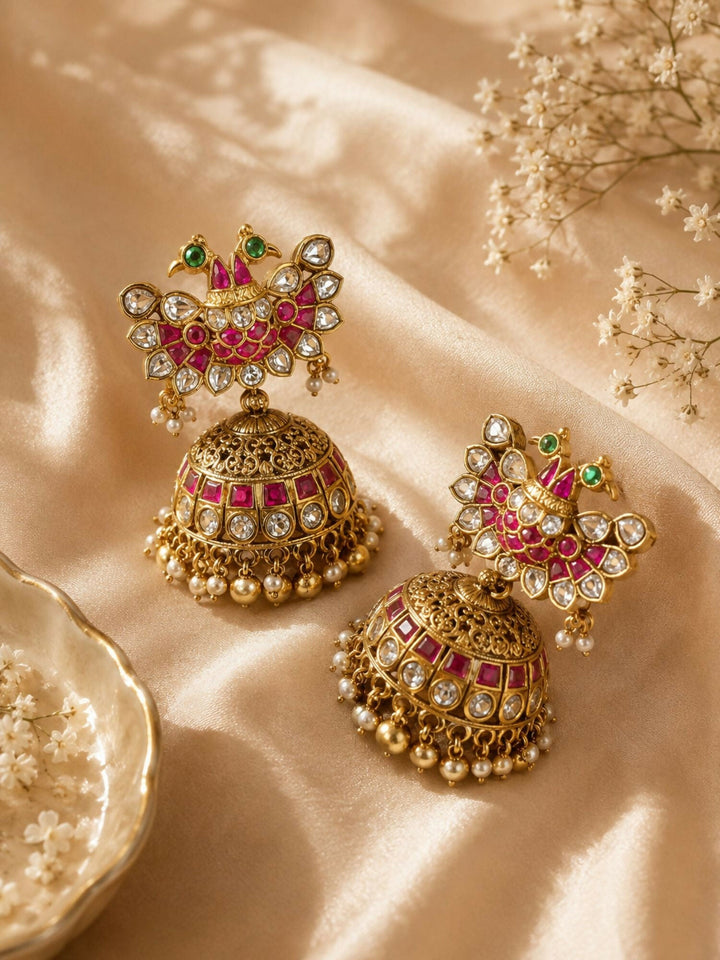 Royal Peacock Kundan Necklace Set with Pearl Layers & Emerald Accents | Shobitam