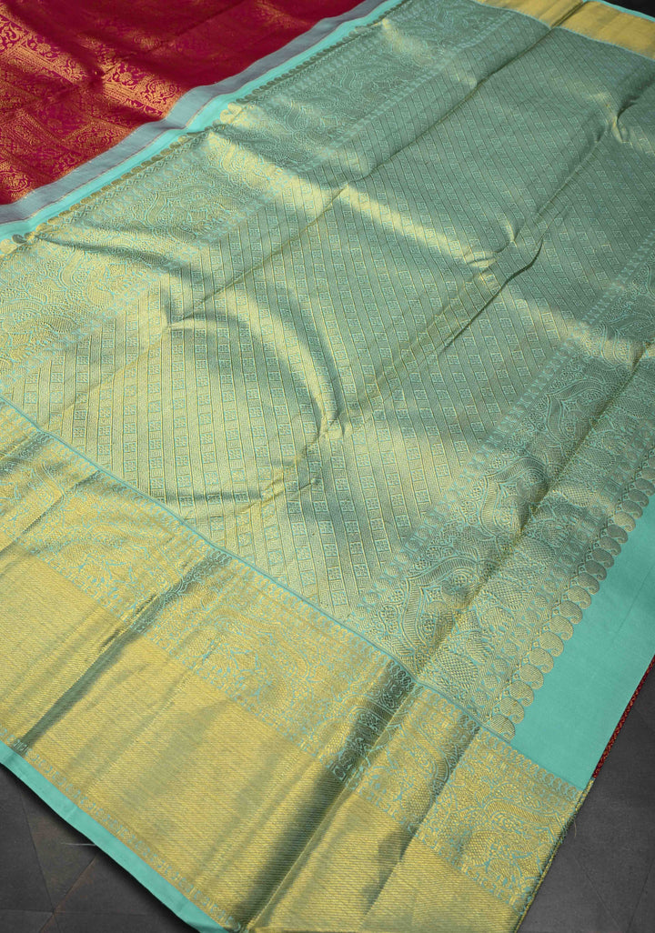 Reddish Pink  Kanjivaram Pure Silk Saree with Patola Zari Brocade and Contrast Zari Border | SILK MARK CERTIFIED