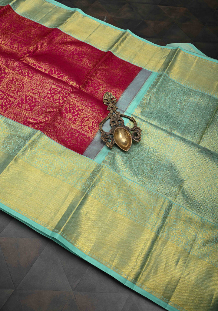 Reddish Pink  Kanjivaram Pure Silk Saree with Patola Zari Brocade and Contrast Zari Border | SILK MARK CERTIFIED