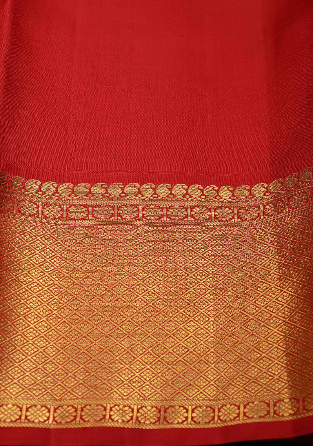 Orange Zari Buttas on Kanjivaram Pure Silk Saree with Vertical Zari Stripes and Contrast Zari Border | SILK MARK CERTIFIED
