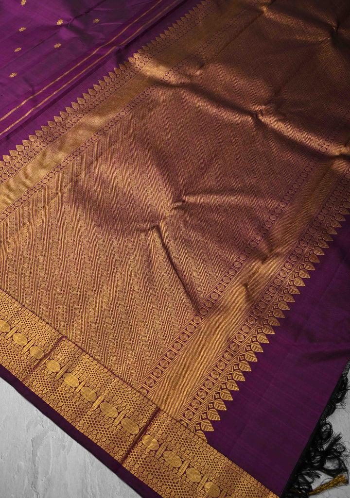 Plum Kanjivaram Pure Silk Saree with Zari Buttas and Zari Border | SILK MARK CERTIFIED