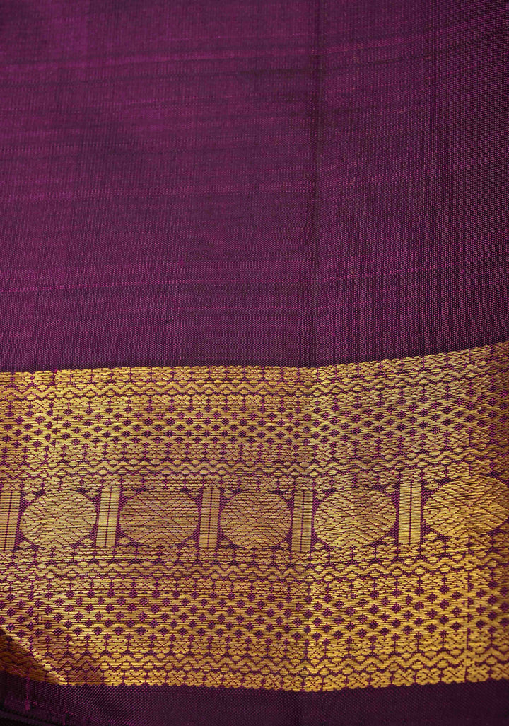 Plum Kanjivaram Pure Silk Saree with Zari Buttas and Zari Border | SILK MARK CERTIFIED