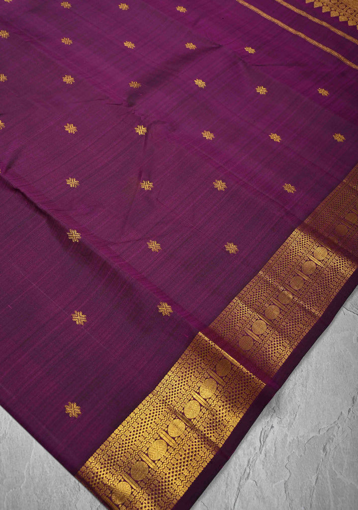 Plum Kanjivaram Pure Silk Saree with Zari Buttas and Zari Border | SILK MARK CERTIFIED