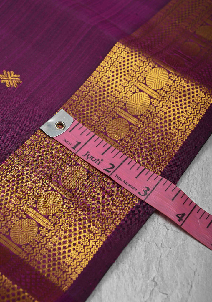 Plum Kanjivaram Pure Silk Saree with Zari Buttas and Zari Border | SILK MARK CERTIFIED