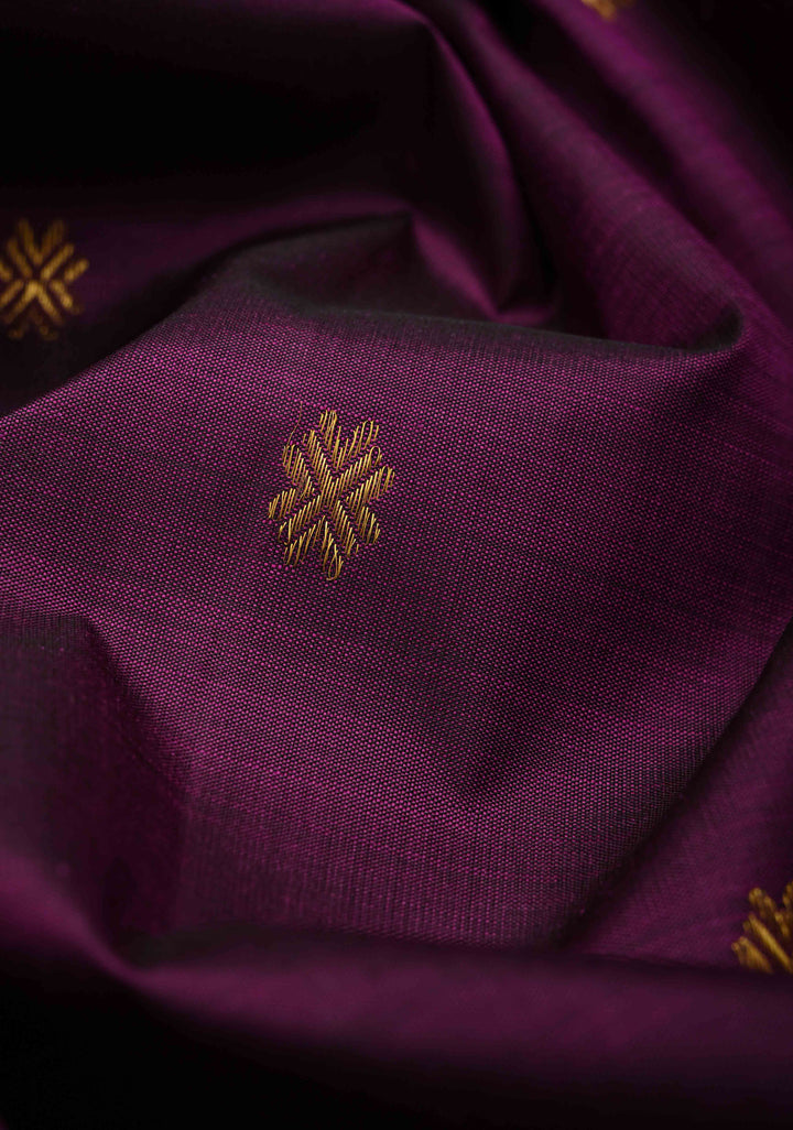 Plum Kanjivaram Pure Silk Saree with Zari Buttas and Zari Border | SILK MARK CERTIFIED