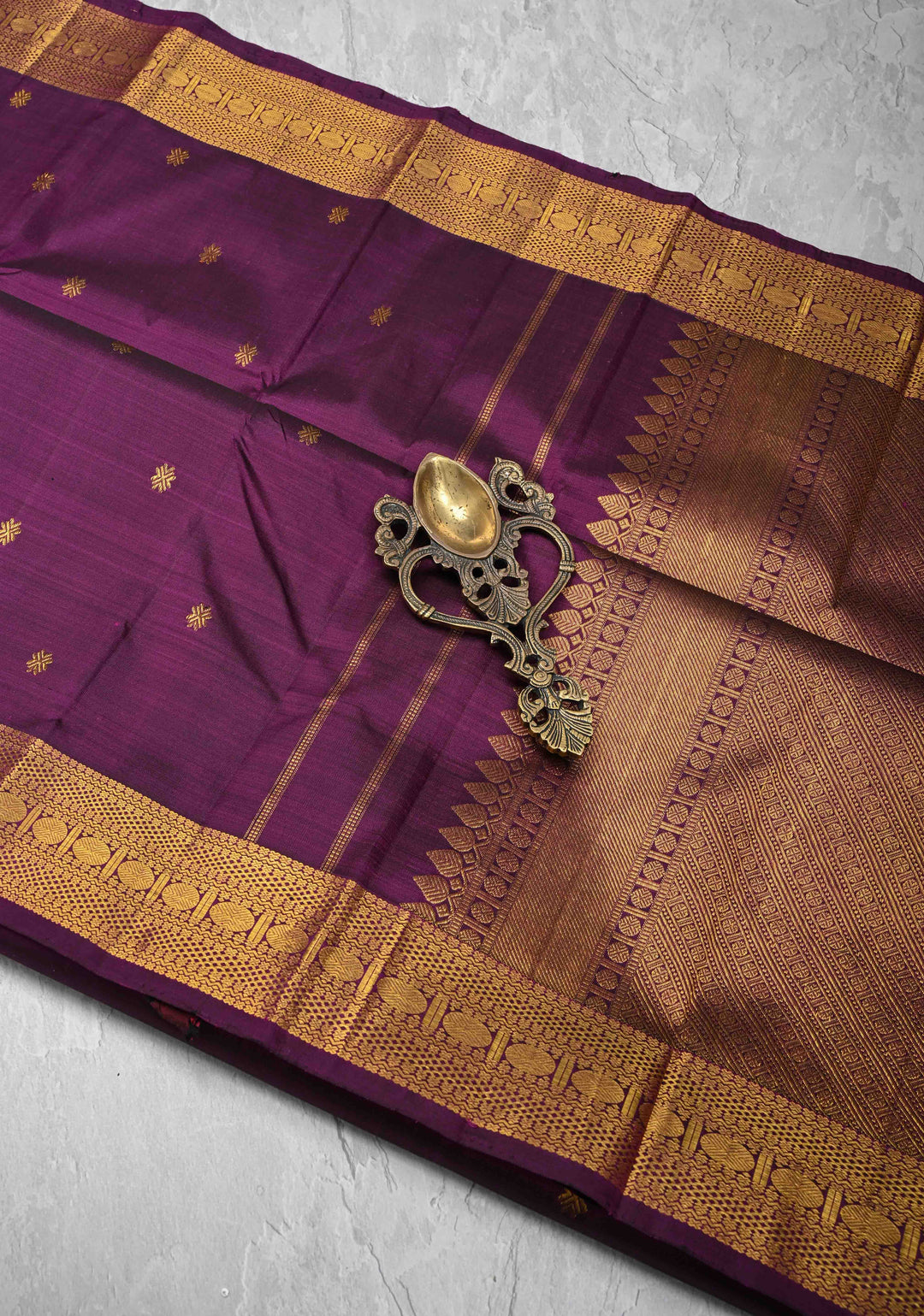 Plum Kanjivaram Pure Silk Saree with Zari Buttas and Zari Border | SILK MARK CERTIFIED