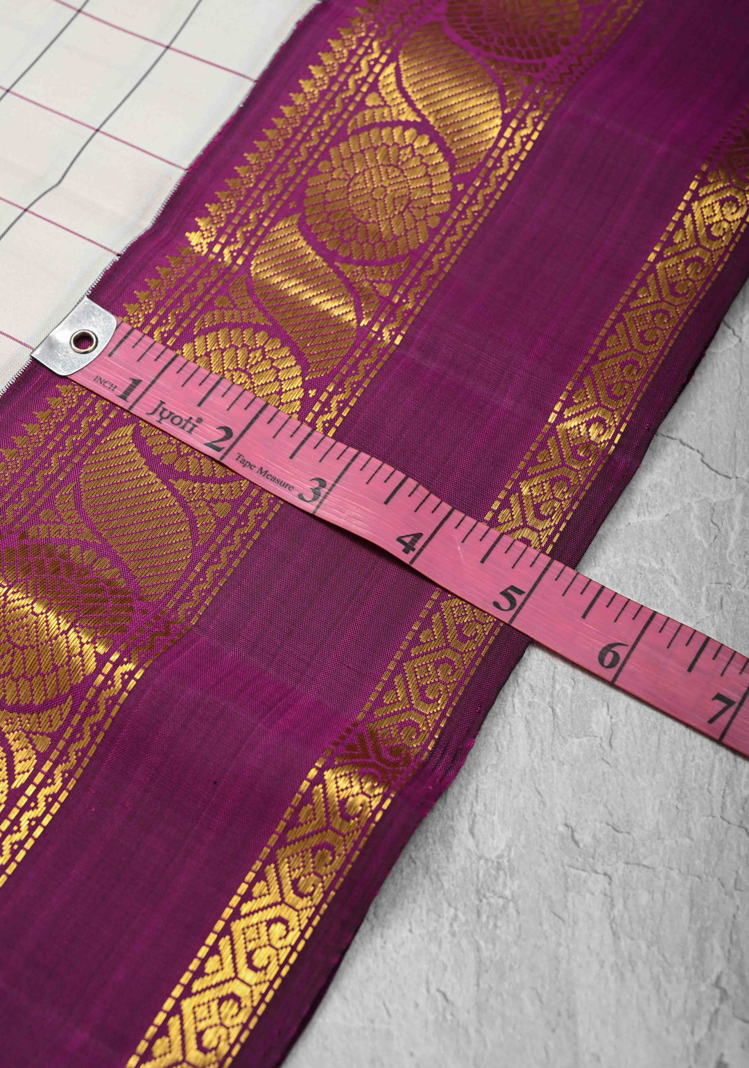Ivory korvai Kanjivaram Pure Silk Saree with Checks and Contrast Zari Border | SILK MARK CERTIFIED