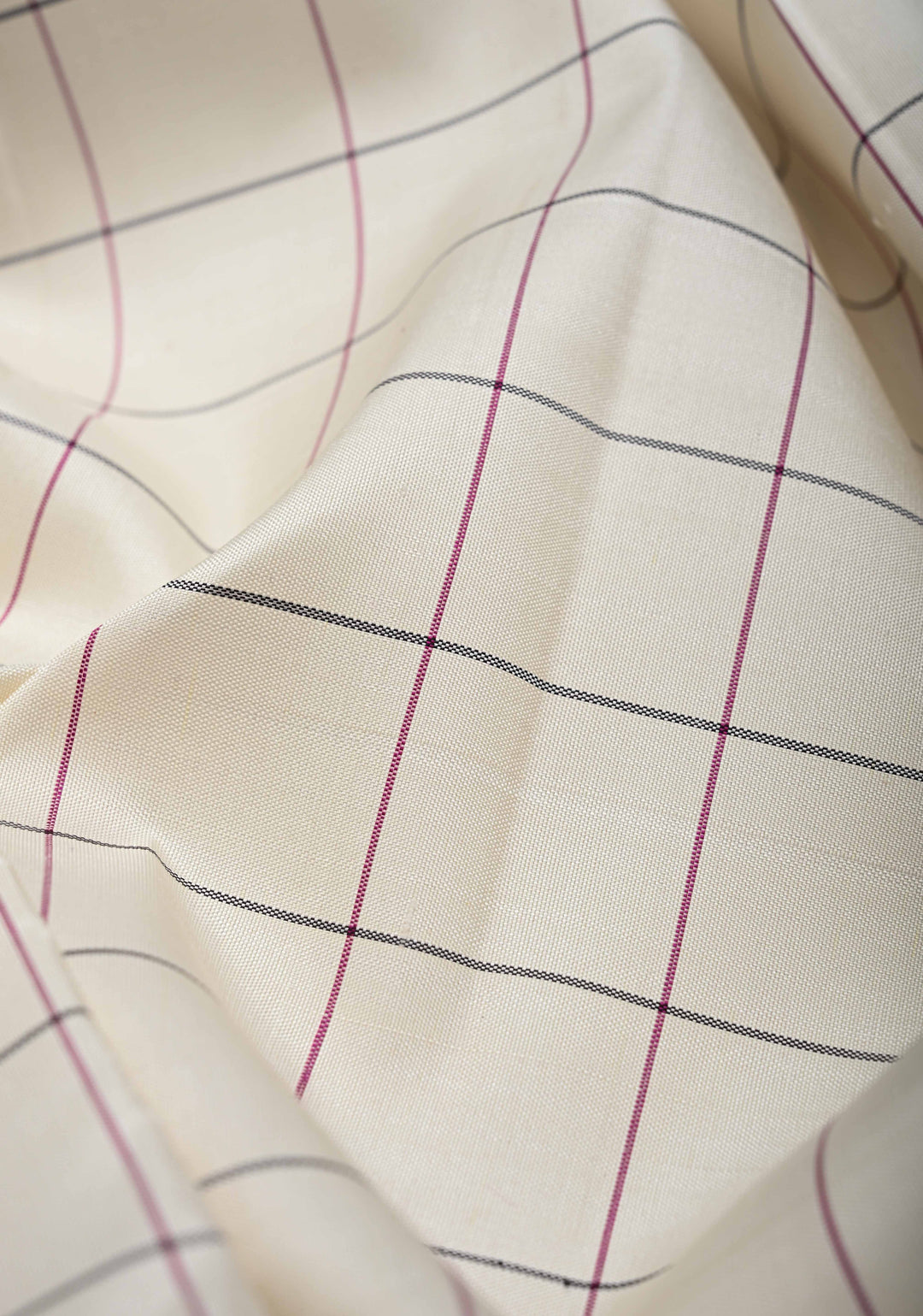 Ivory korvai Kanjivaram Pure Silk Saree with Checks and Contrast Zari Border | SILK MARK CERTIFIED