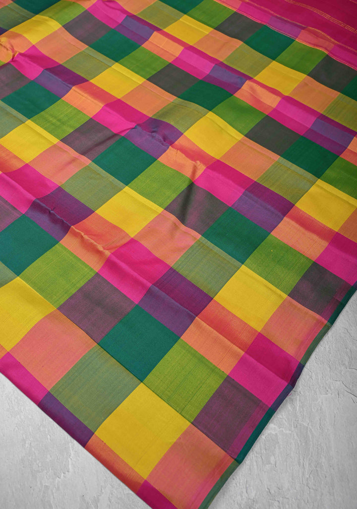 Multicolor Borderless Palum Pazhamum Kanjivaram Pure Silk Saree with Pink Pallu | SILK MARK CERTIFIED
