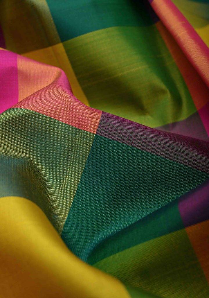 Multicolor Borderless Palum Pazhamum Kanjivaram Pure Silk Saree with Pink Pallu | SILK MARK CERTIFIED