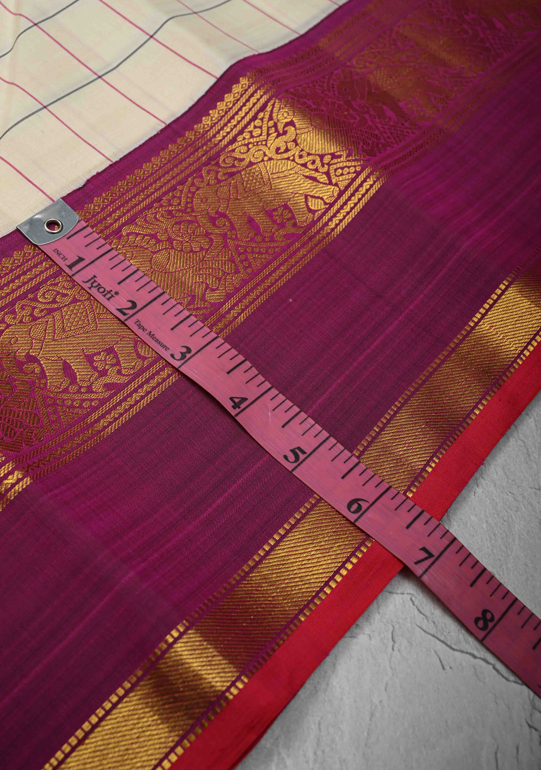 Off White Korvai Kanjivaram Pure Silk Saree with Checks and Contrast Zari Border | SILK MARK CERTIFIED