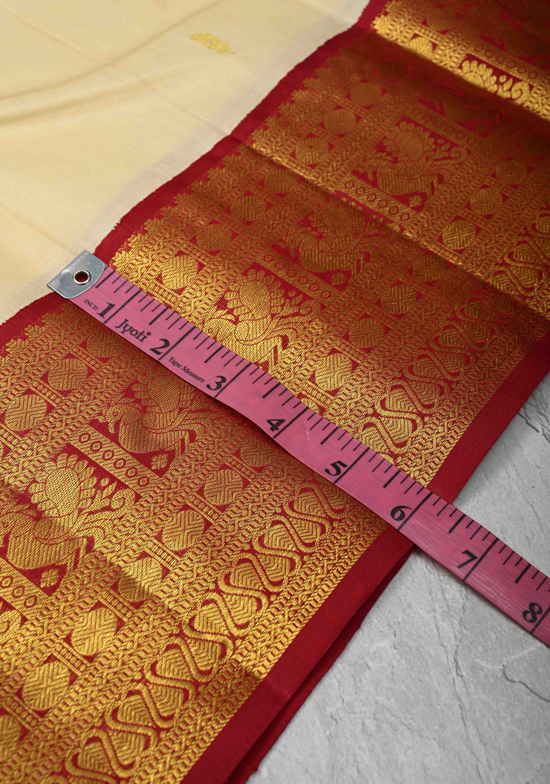 Cream Kanjivaram Pure Silk Saree with Zari Buttas and Contrast Zari Border | SILK MARK CERTIFIED
