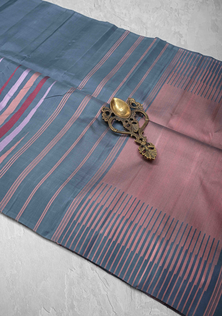 Gray Kanjivaram Pure Silk Saree with Temple Border | SILK MARK CERTIFIED