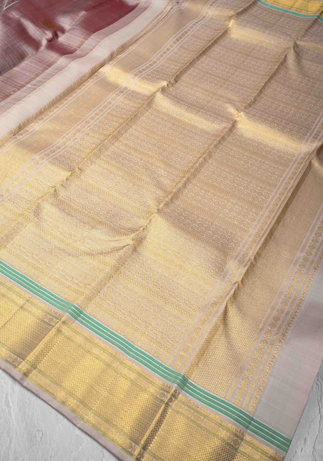 Taupe Kanjivaram Pure Silk Saree with Zari Buttas and Contrast Zari Border | SILK MARK CERTIFIED