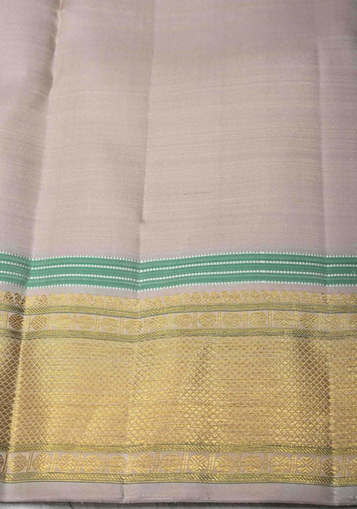 Taupe Kanjivaram Pure Silk Saree with Zari Buttas and Contrast Zari Border | SILK MARK CERTIFIED