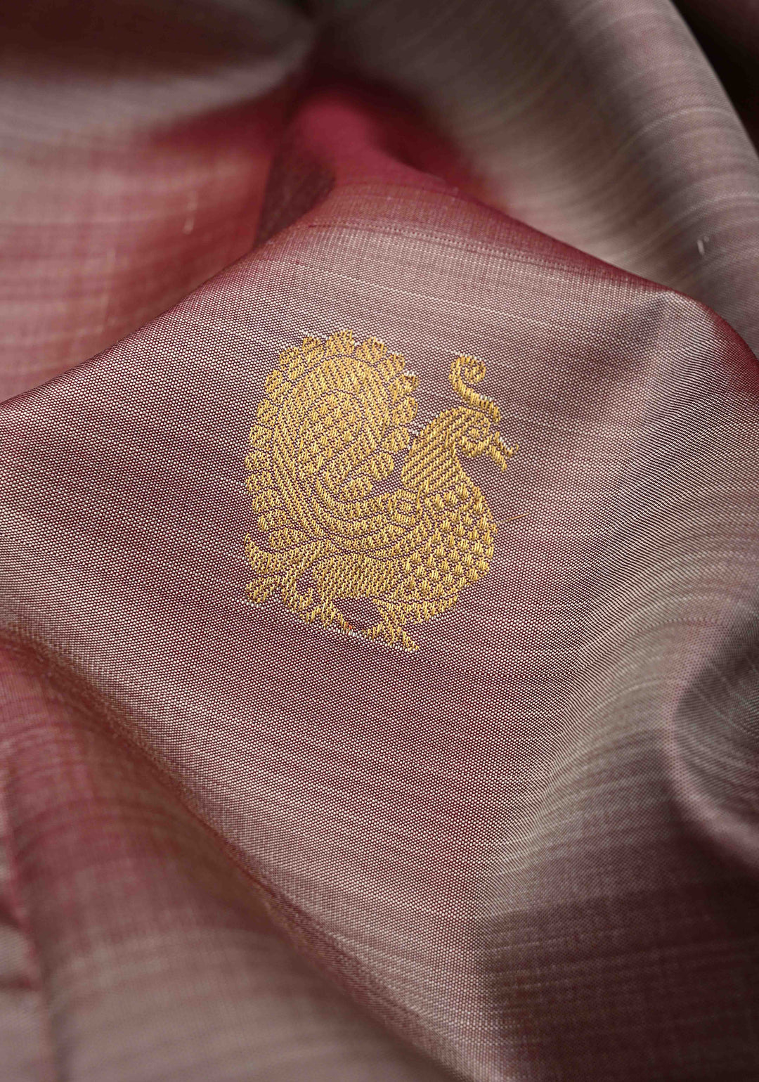Taupe Kanjivaram Pure Silk Saree with Zari Buttas and Contrast Zari Border | SILK MARK CERTIFIED
