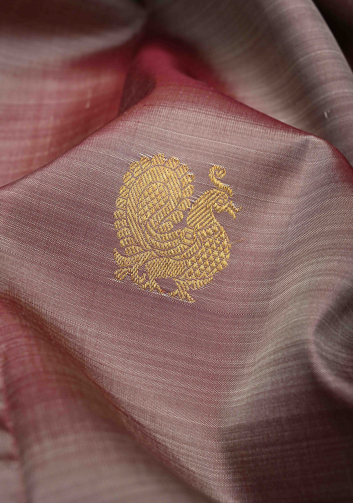Taupe Kanjivaram Pure Silk Saree with Zari Buttas and Contrast Zari Border | SILK MARK CERTIFIED