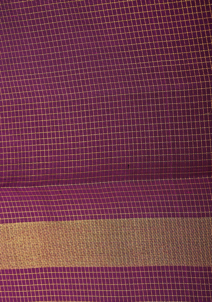 Grape Purple Kanjivaram Pure Silk Saree with Podi-Kattam Zari Checks and Zari Border | SILK MARK CERTIFIED