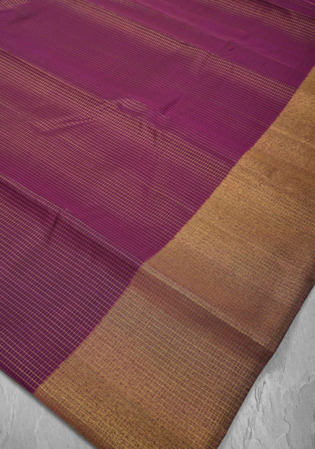 Grape Purple Kanjivaram Pure Silk Saree with Podi-Kattam Zari Checks and Zari Border | SILK MARK CERTIFIED