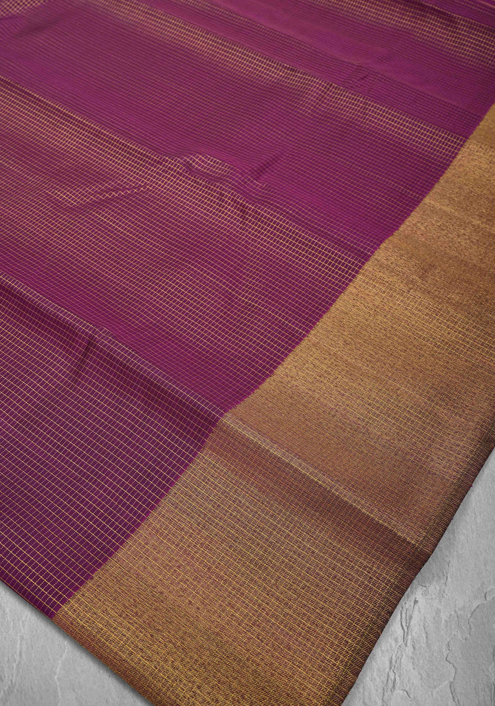 Grape Purple Kanjivaram Pure Silk Saree with Podi-Kattam Zari Checks and Zari Border | SILK MARK CERTIFIED