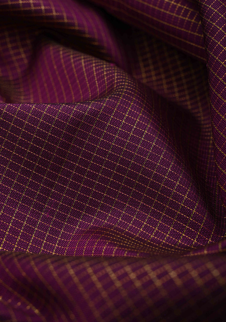 Grape Purple Kanjivaram Pure Silk Saree with Podi-Kattam Zari Checks and Zari Border | SILK MARK CERTIFIED