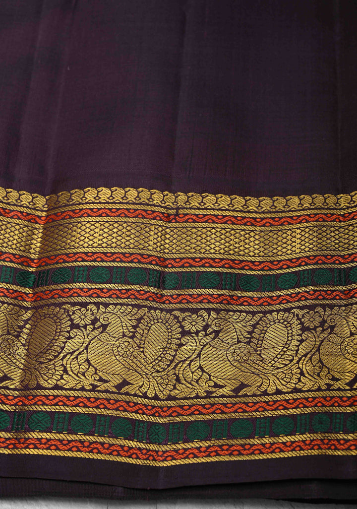 Ivory Kanjivaram Pure Silk Saree with Zari Buttas and Contrast Zari Border | SILK MARK CERTIFIED