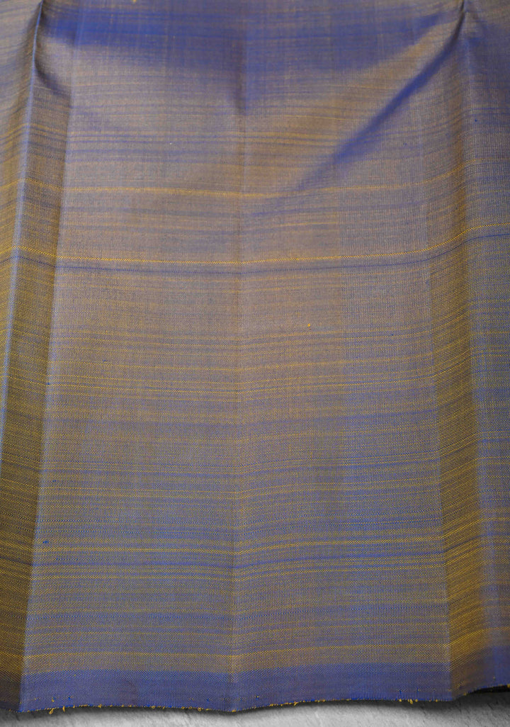 Peacock Blue and Green Dual tone Kanjivaram Pure Silk Saree with 2 side wide Silken Temple Border | SILK MARK CERTIFIED