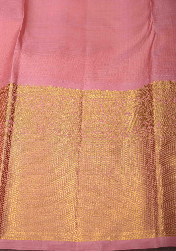 Turquoise Kanjivaram Pure Silk Saree with Floral Buttas and Contrast Zari Border | SILK MARK CERTIFIED