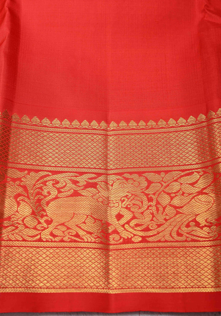 Bottle Green Kanjivaram Pure Silk Saree with Zari Stripes  Buttas and Contrast  Border | SILK MARK CERTIFIED