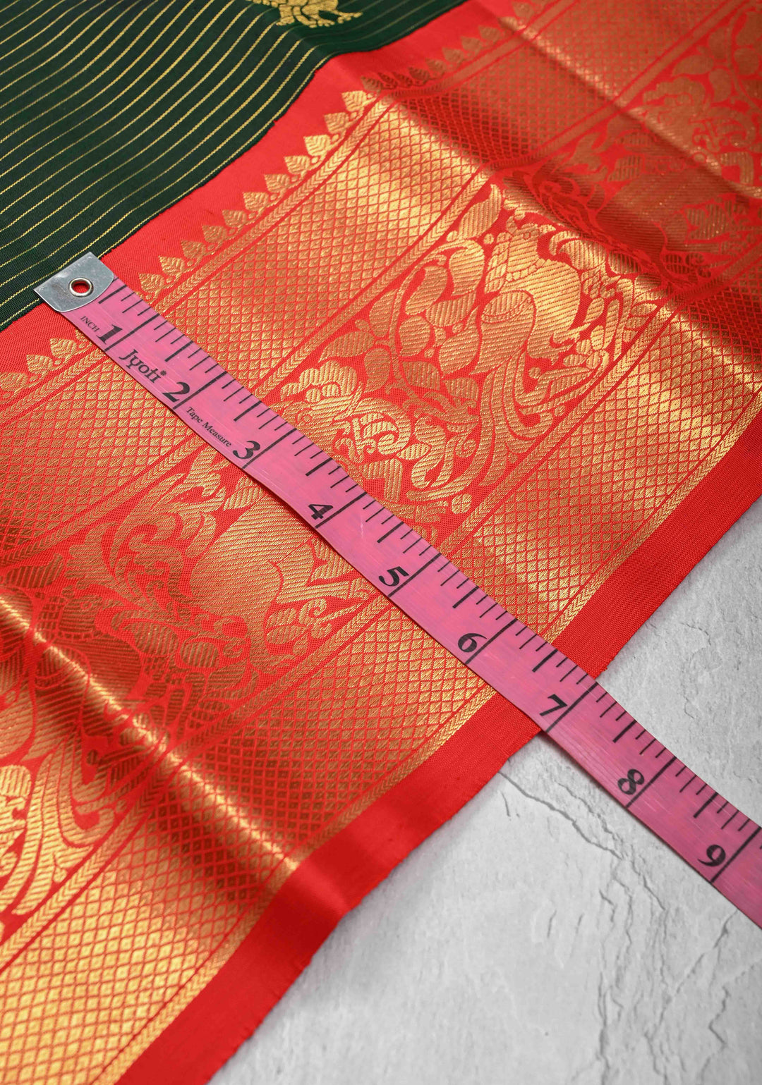 Bottle Green Kanjivaram Pure Silk Saree with Zari Stripes  Buttas and Contrast  Border | SILK MARK CERTIFIED