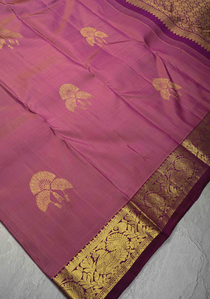 Deep Rose Kanjivaram Pure Silk Saree with Zari Buttas and Small Zari Border | SILK MARK CERTIFIED