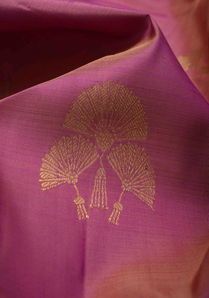 Deep Rose Kanjivaram Pure Silk Saree with Zari Buttas and Small Zari Border | SILK MARK CERTIFIED