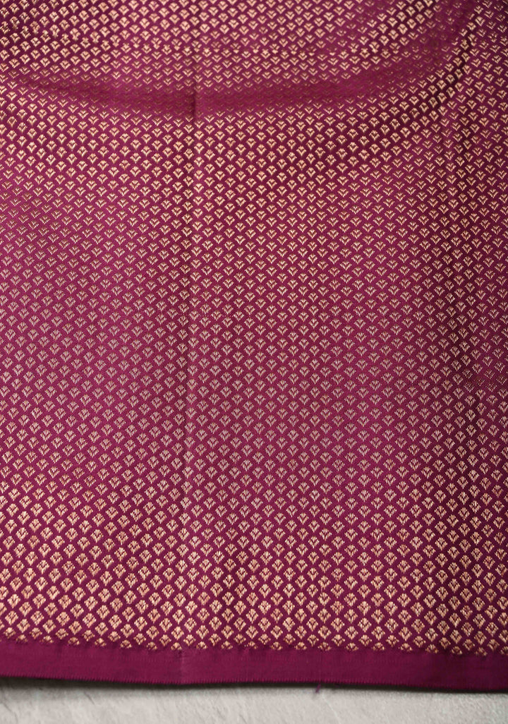 Dusty Mauve Kanjivaram Pure Silk Saree with Meenakari Floral-Peacock Brocade and Wide Contrast Border | SILK MARK CERTIFIED