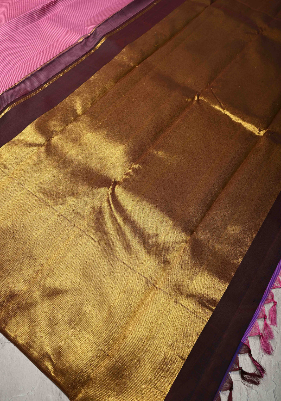 Pure Zari Korvai Kanjivaram Pure Silk Saree with Podi-Kattam Checks and Wide Contrast Zari Border | SILK MARK CERTIFIED