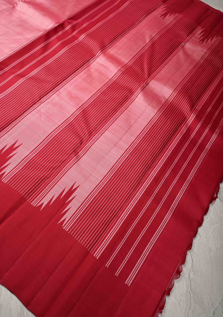Rose Pink Kanjivaram Silk Saree with Zariless Contrast Temple Border | SILK MARK CERTIFIED