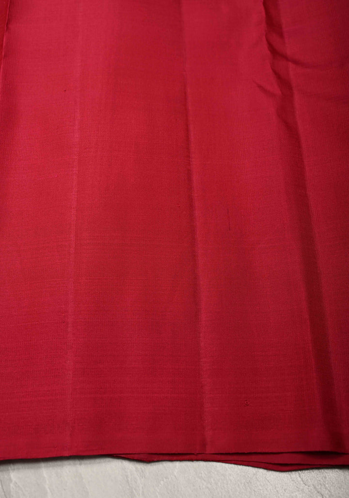 Rose Pink Kanjivaram Silk Saree with Zariless Contrast Temple Border | SILK MARK CERTIFIED