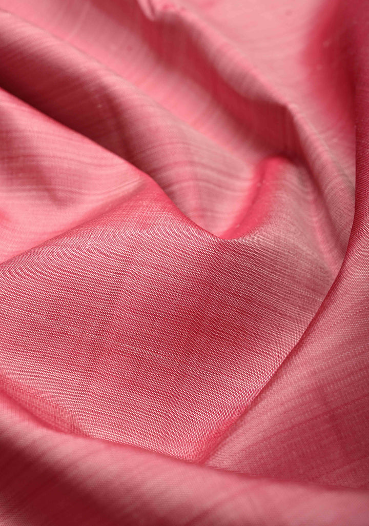 Rose Pink Kanjivaram Silk Saree with Zariless Contrast Temple Border | SILK MARK CERTIFIED