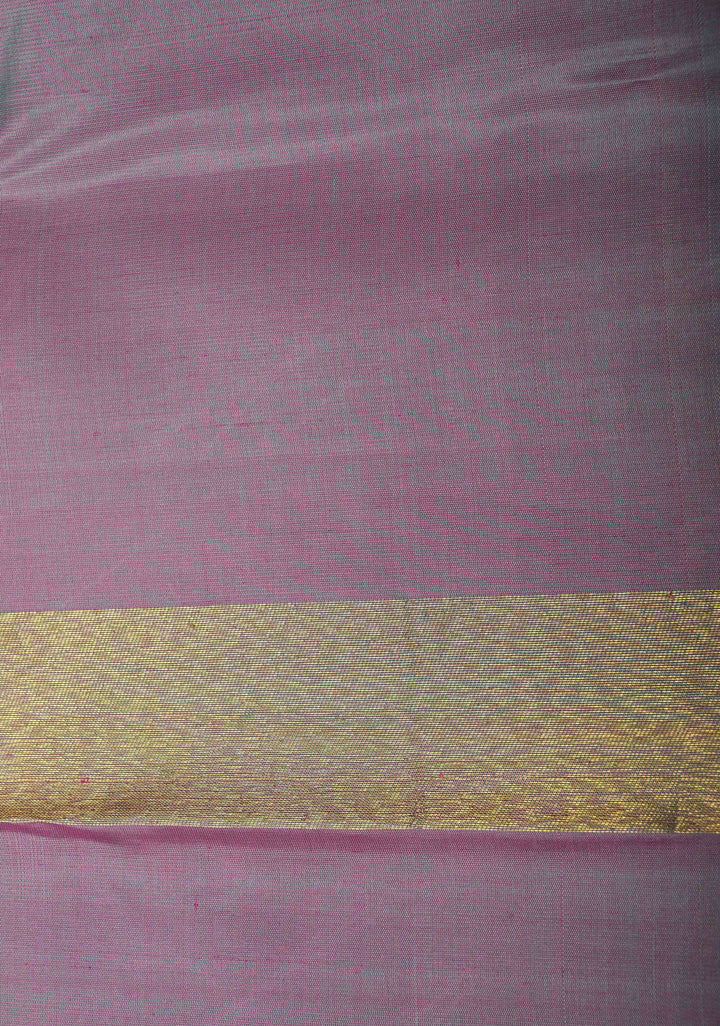 Lagoon Blue-Dusty Mauve Rising temple border on Pure Kanjivaram Silk Saree and contrast Pallu | SILK MARK CERTIFIED