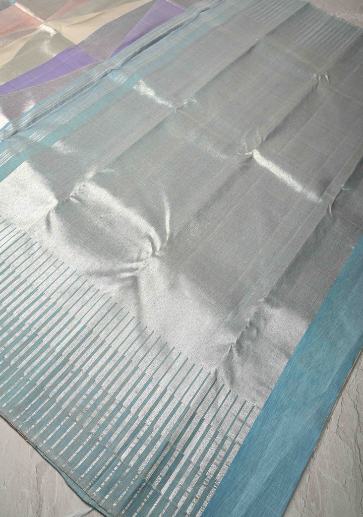 Pure Zari Pastel Hued Borderless Kanjivaram Pure Silk Saree with Rangkaat Geometric Design| SILK MARK CERTIFIED