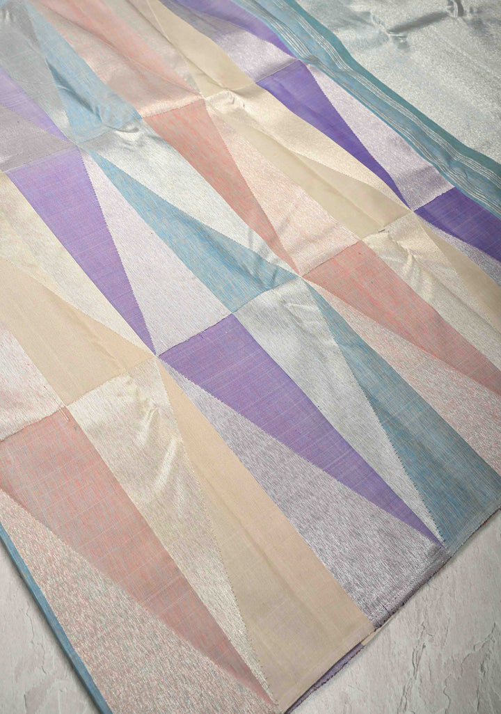 Pure Zari Pastel Hued Borderless Kanjivaram Pure Silk Saree with Rangkaat Geometric Design| SILK MARK CERTIFIED