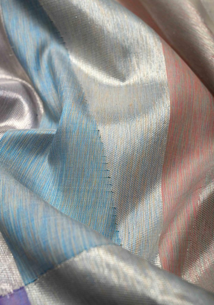 Pure Zari Pastel Hued Borderless Kanjivaram Pure Silk Saree with Rangkaat Geometric Design| SILK MARK CERTIFIED