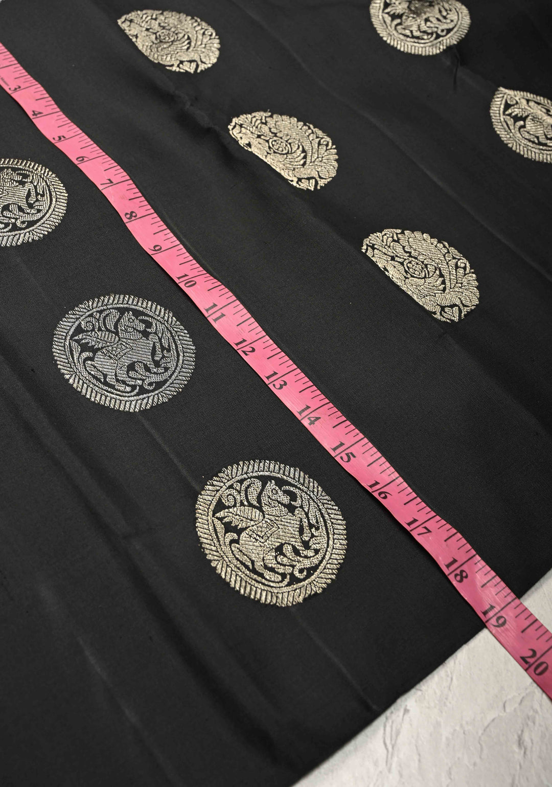 Black-white Vintage Checks on Kanjivaram Pure Silk Saree with Mythological Motifs on Skirt Border | SILK MARK CERTIFIED