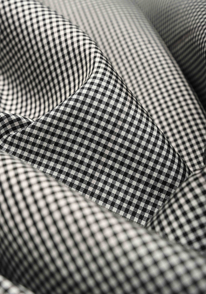 Black-white Vintage Checks on Kanjivaram Pure Silk Saree with Mythological Motifs on Skirt Border | SILK MARK CERTIFIED