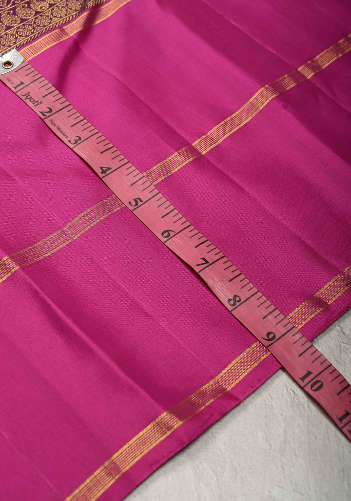 Purple Brocade Kanjivaram Pure Silk Saree with Wide Ganga Jumana Border | SILK MARK CERTIFIED