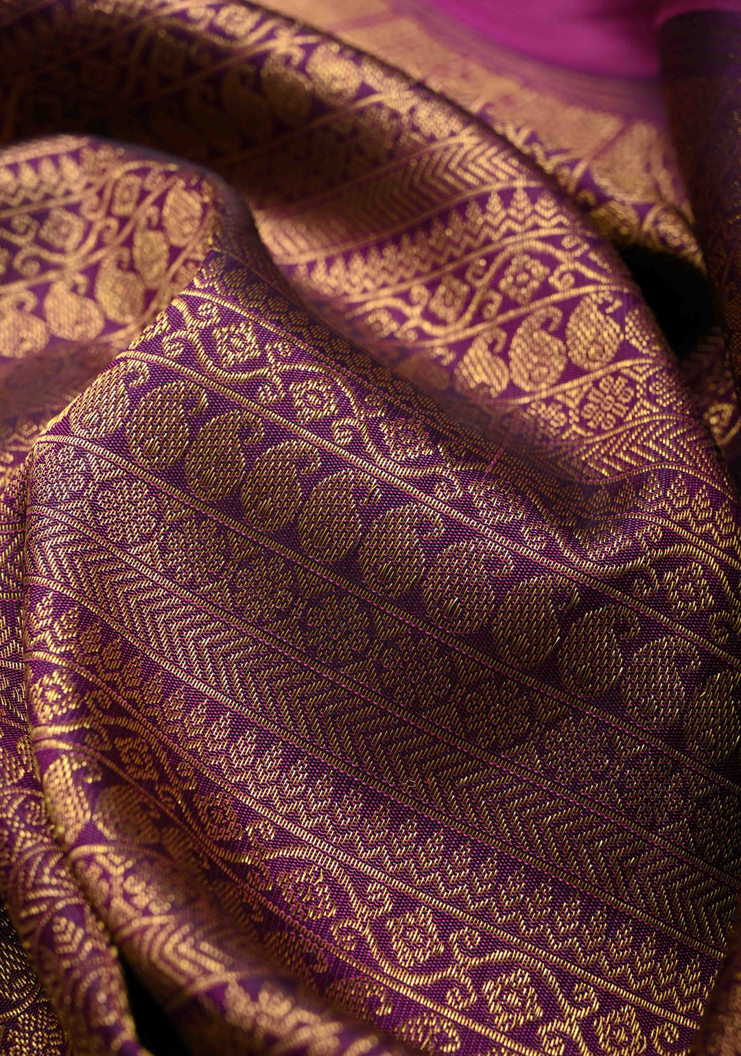 Purple Brocade Kanjivaram Pure Silk Saree with Wide Ganga Jumana Border | SILK MARK CERTIFIED