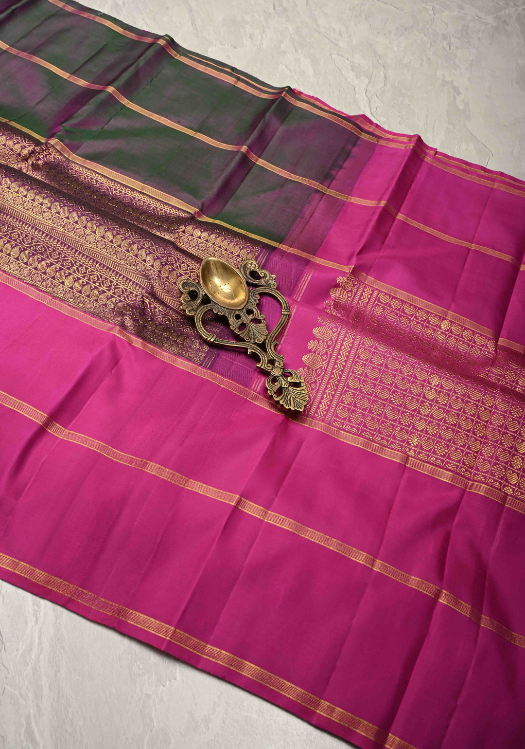 Purple Brocade Kanjivaram Pure Silk Saree with Wide Ganga Jumana Border | SILK MARK CERTIFIED
