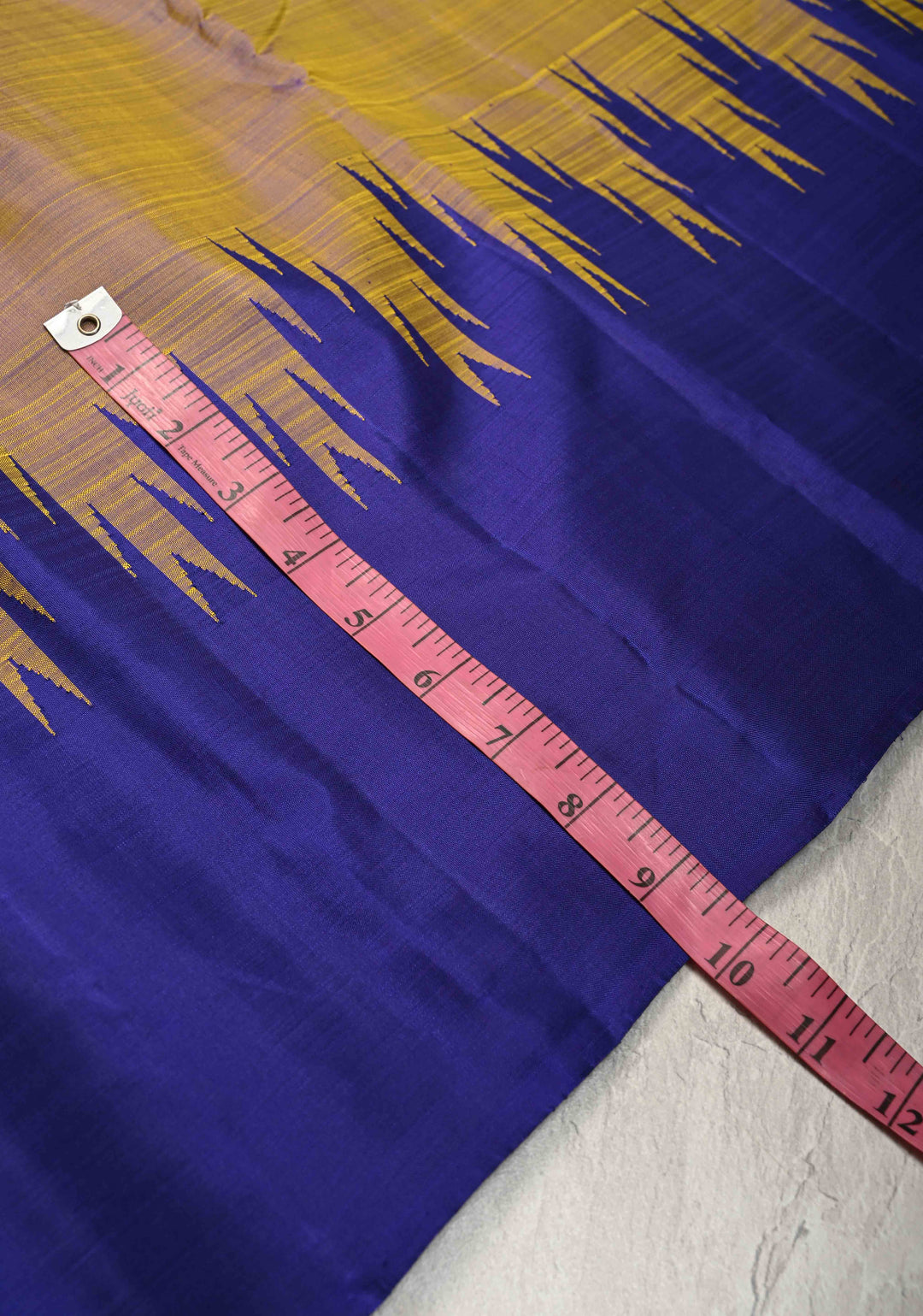 Yellow Dual Tone Pure Kanjivaram Silk Saree with Contrast Temple Border | SILK MARK CERTIFIED